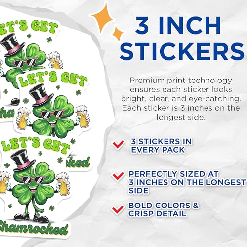 (3 Pack) Shamrocked Decals - St Patricks Day - Lucky Irish Decal - 3 Inches On Longest Side - Easy Peel & Apply - Made in USA - 3MCS7173