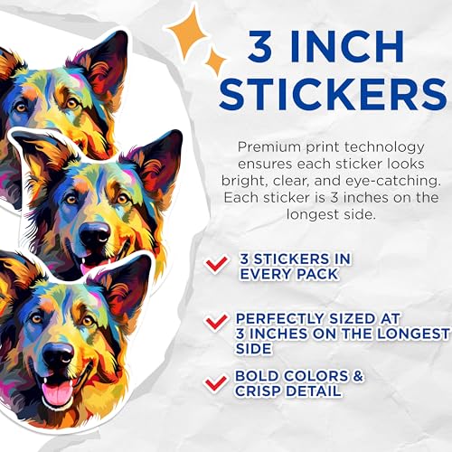 (3 Pack) Border Collie Decals - Colorful Dog Stickers - Laptop Decals - 3 Inches On Longest Side - Easy Peel & Apply - Made in USA - 3MCS0829