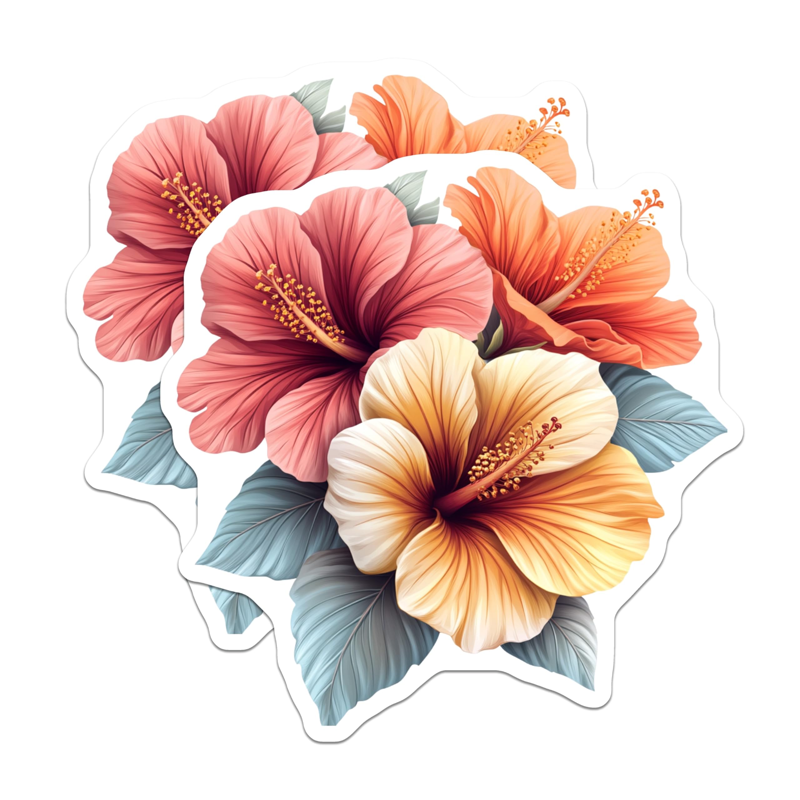 (2 Pack) Hibiscus Flower Magnets - Tropical Floral Decor - Summer Kitchen Fridge Locker Botanical Magnets - 5 Inches On Longest Side - Thick Durable Magnet - Made in USA - MAG23903