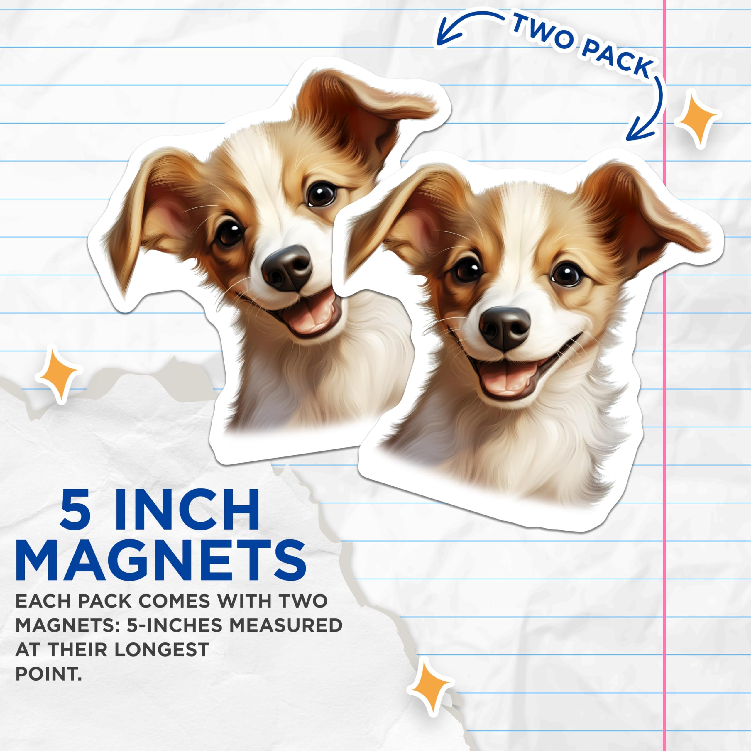 (2 Pack) Jack Russell Puppy Magnets - Happy Dog Fridge Decor - Cute Pet Lover Charm - 5 Inches On Longest Side - Thick Durable Magnet - Made in USA - MAG24069