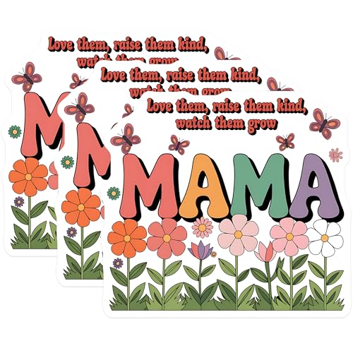 (3 Pack) Mama Flower Decals - Motherhood Stickers - Laptop Decal - Floral Decal - 3 Inches On Longest Side - Easy Peel & Apply - Made in USA - 3MCS2685