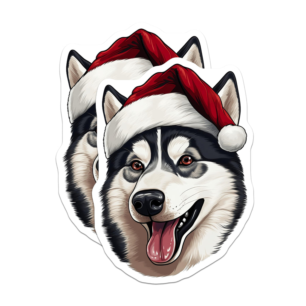(2 Pack) Christmas Husky Magnets - Santa Hat Dog Decor - Holiday Pet Refrigerator Accessory - 5 Inches On Longest Side - Thick Durable Magnet - Made in USA - MAG30847
