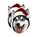 (2 Pack) Christmas Husky Magnets - Santa Hat Dog Decor - Holiday Pet Refrigerator Accessory - 5 Inches On Longest Side - Thick Durable Magnet - Made in USA - MAG30847