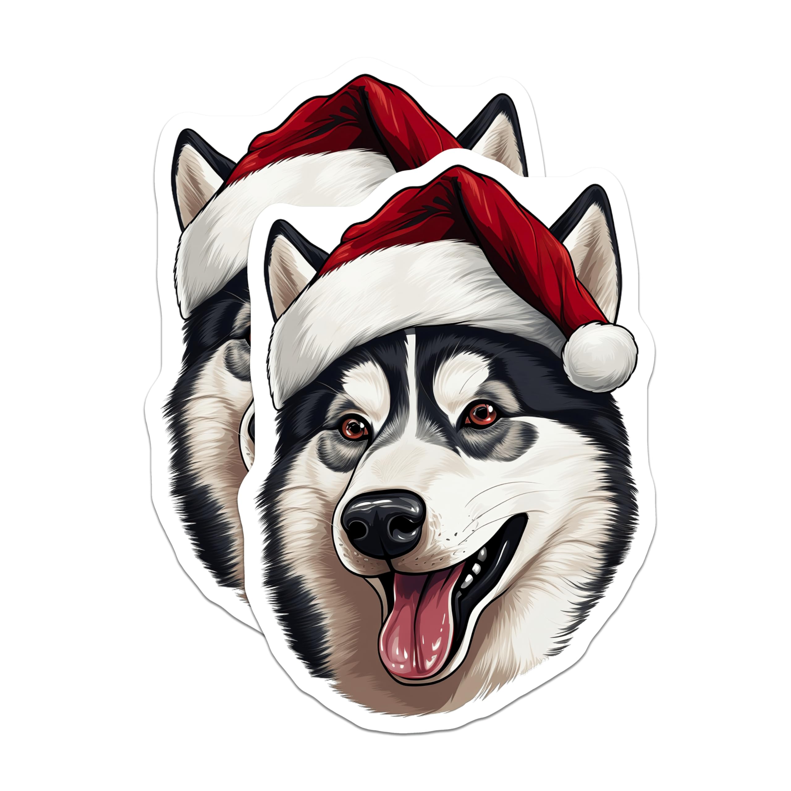 (2 Pack) Christmas Husky Magnets - Santa Hat Dog Decor - Holiday Pet Refrigerator Accessory - 5 Inches On Longest Side - Thick Durable Magnet - Made in USA - MAG30847