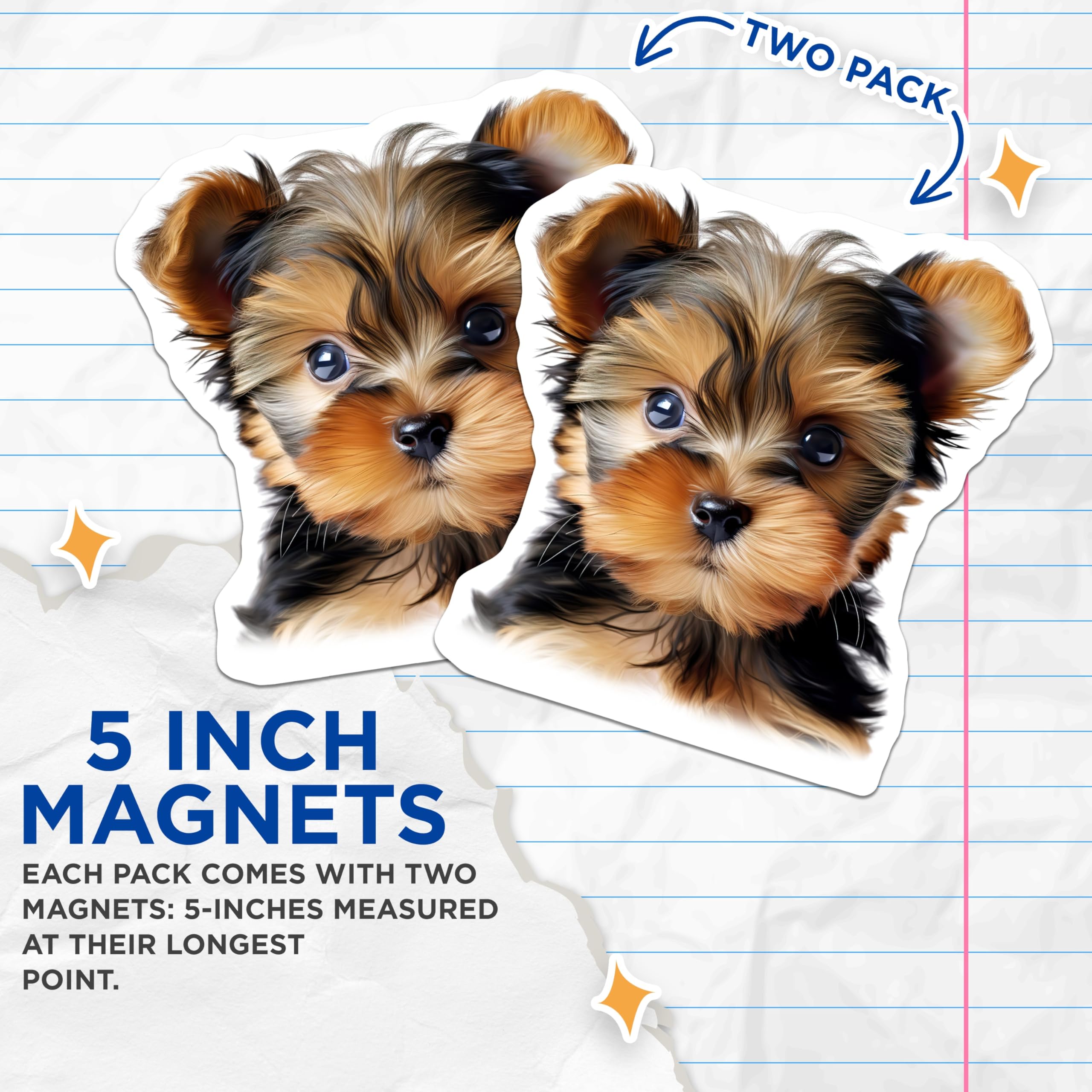 (2 Pack) Yorkie Puppy Magnets - Adorable Yorkshire Terrier Decor - Pet Parent Refrigerator Accessory - 5 Inches On Longest Side - Thick Durable Magnet - Made in USA - MAG30473