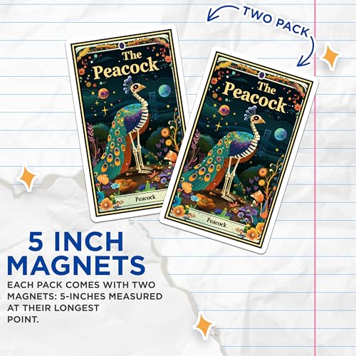 (2 Pack) The Peacock Magnets - Unique Animal Art Magnets - Colorful Peacock Bird Design Magnets - 5" On Longest Side - for Cars, Fridges, Toolboxes - Made in USA - MAG3630
