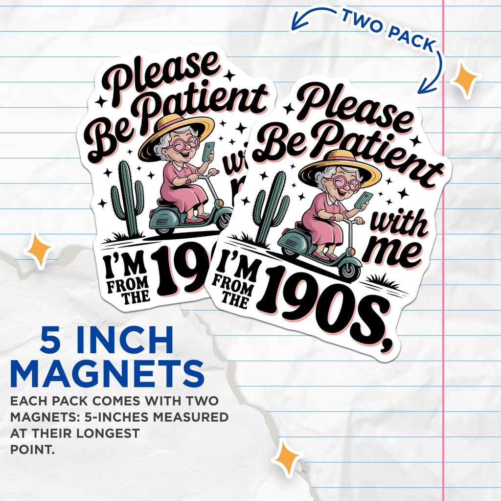 (2 Pack) Funny Grandma Magnets - 1900s Humor - Old Lady Scooter Ride - 5" On Longest Side - Premium Magnet - for Cars, Refrigerators, Toolboxes, Lockers - Made in USA - MAG16830