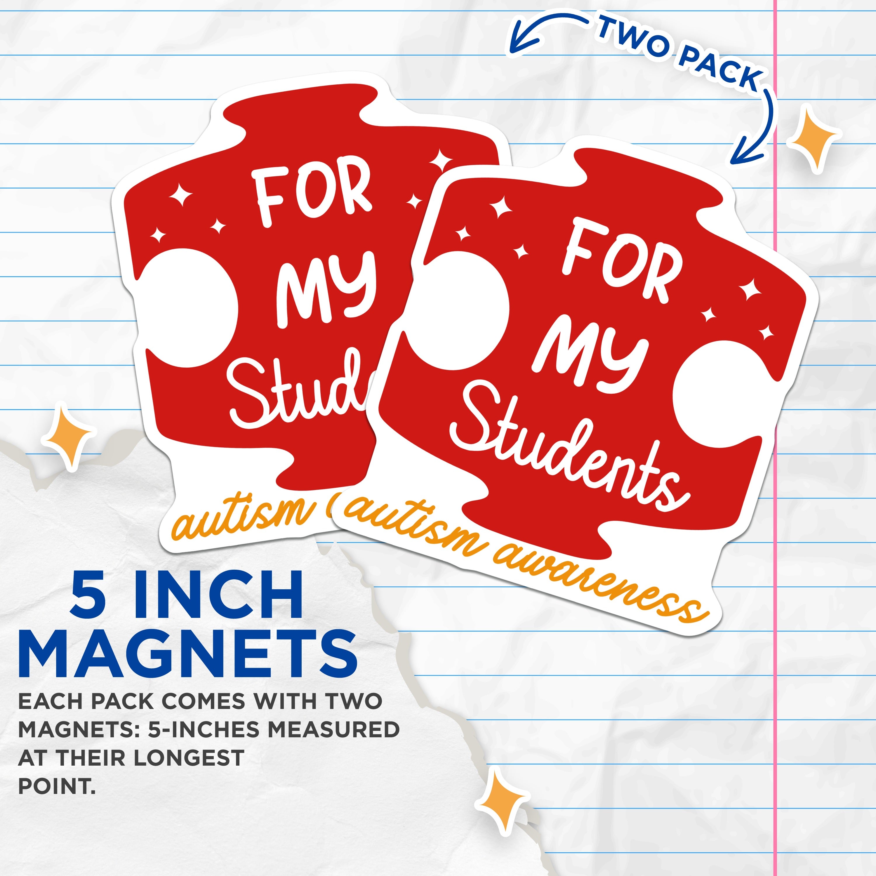 (2 Pack) Autism Awareness Magnets - Teacher Appreciation - Special Education Support - Educator Thank You Decor - 5 Inches On Longest Side - Thick Durable Magnet - Made in USA - MAG37068