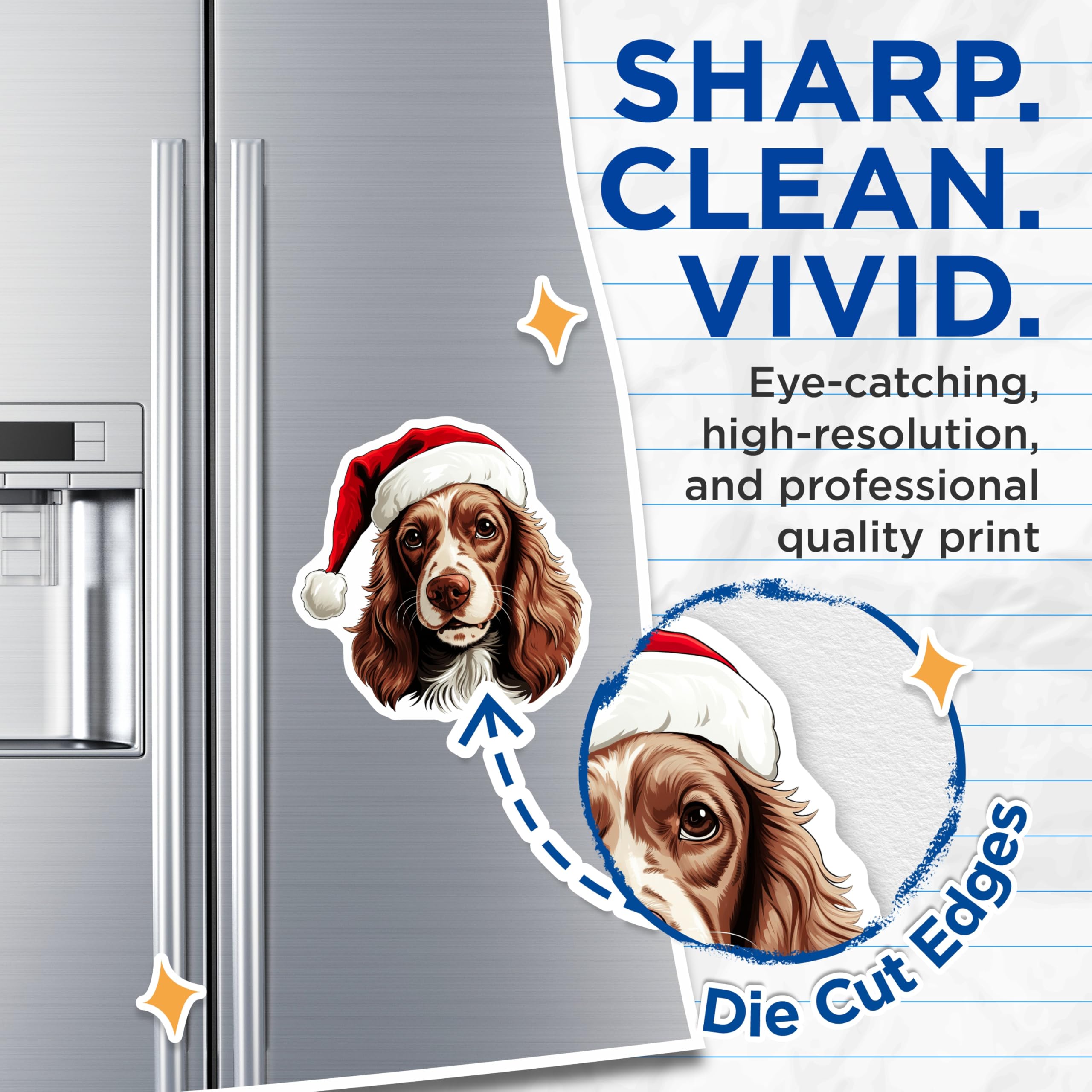 (2 Pack) Christmas Dog Magnets - Cocker Spaniel Decor - Holiday Pet Lover - 5 Inches On Longest Side - Thick Durable Magnet - Made in USA - MAG30499