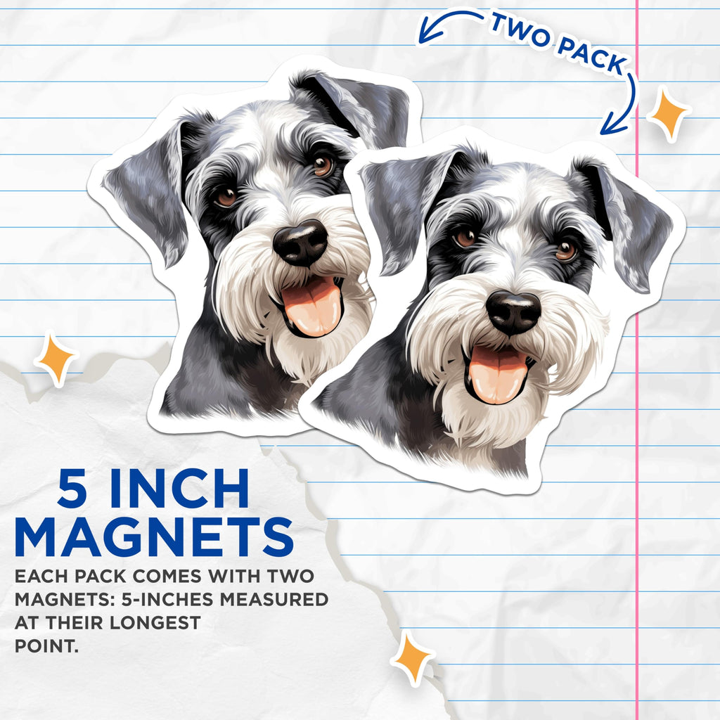 (2 Pack) Happy Schnauzer Dog Magnets - Cute Pet Lover Fridge Decor - Animal Enthusiast Refrigerator Magnets for Dog Moms - 5 Inches On Longest Side - Thick Durable Magnet - Made in USA - MAG29504