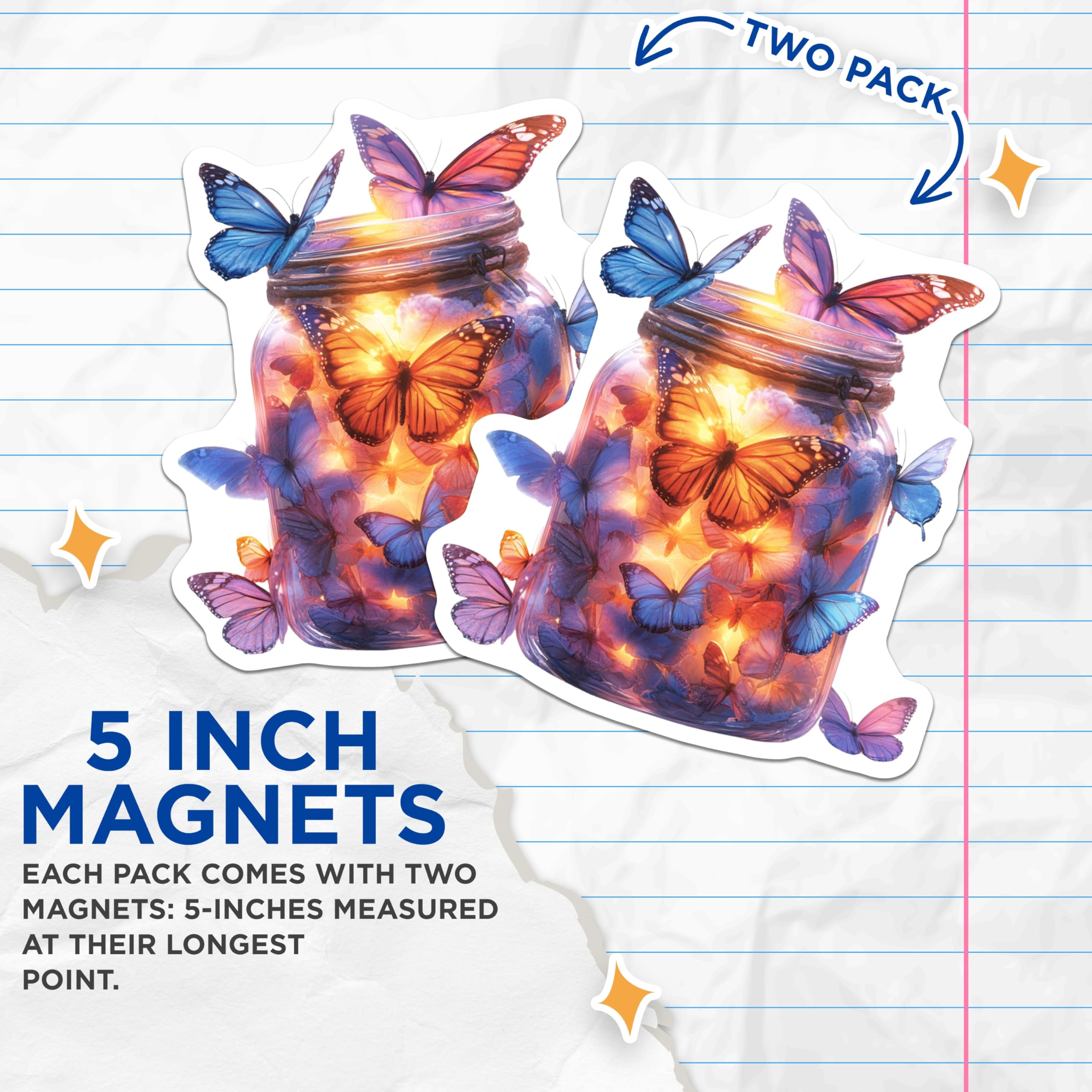 (2 Pack) Glowing Butterfly Jar Magnets - Enchanted Fairycore Decor - Whimsical Nature Lover Art - 5 Inches On Longest Side - Thick Durable Magnet - Made in USA - MAG30975