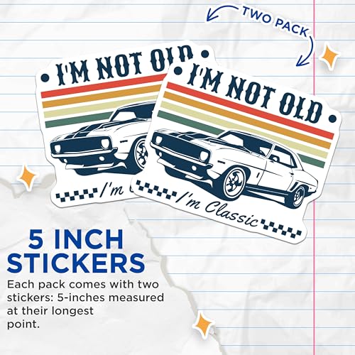 (2 Pack) I'm Not Old I'm Classic Stickers - Vintage Car Stickers - Retro Automotive Decal for Vehicle - 5" On Longest Side - Sticks to Any Smooth Flat Surface - Made in USA - BMCS3421