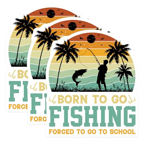 (3 Pack) Fishing Decals - Born to Fish - School Forced - Laptop Decal - 3 Inches On Longest Side - Easy Peel & Apply - Made in USA - 3MCS2702