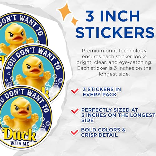 (3 Pack) Angry Duck Decals - Funny Rubber Duck - Laptop Decals - 3 Inches On Longest Side - Easy Peel & Apply - Made in USA - 3MCS0531