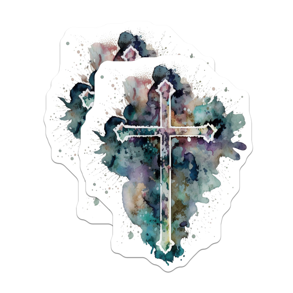 (2 Pack) Watercolor Cross Magnets - Christian Faith Decor - Religious Art Home Accent - 5 Inches On Longest Side - Thick Durable Magnet - Made in USA - MAG20074