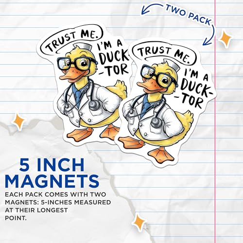 (2 Pack) Funny Duck Illustration Magnet - 5" On Longest Side - Sticks to Smooth Flat Surfaces - Made in USA - MAG9536
