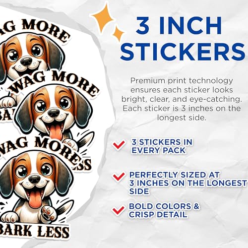 (3 Pack) Wag More Bark Less Decals - Beagle Dog Decal - Laptop Decal - 3 Inches On Longest Side - Easy Peel & Apply - Made in USA - 3MCS1618