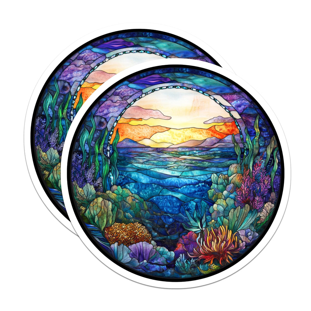 (2 Pack) Stained Glass Ocean Magnets - Vibrant Coral Reef Art - Under the Sea Decor - Ocean Lover Art for Fridge - 5 Inches On Longest Side - Thick Durable Magnet - Made in USA - MAG26364