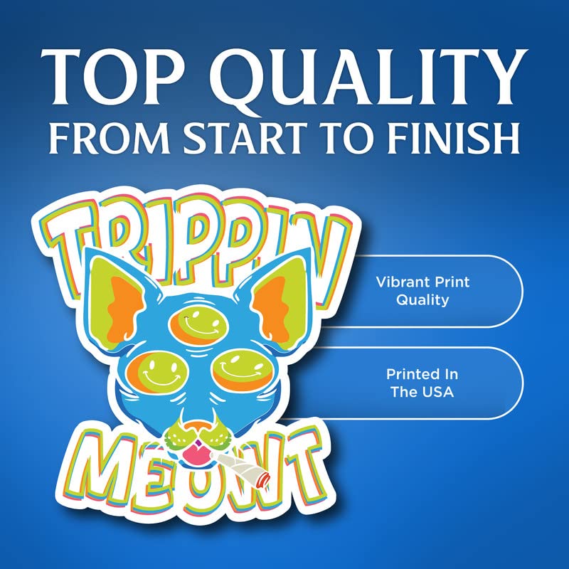 (3 Pack) Trippin Meowt Sticker - Cool Retro Cat Sticker - Psychedelic Colorful Vibrant Vinyl Decal Sticker - Made in USA - FBABMCS042