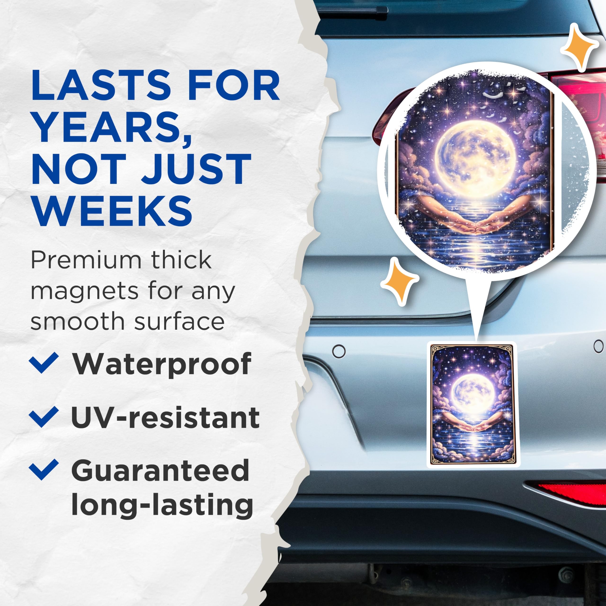 (2 Pack) Full Moon Magnets - Cosmic Celestial Art - Mystical Hands Fantasy - 5" On Longest Side - Premium Magnet - for Cars, Refrigerators, Toolboxes, Lockers - Made in USA - MAG15657