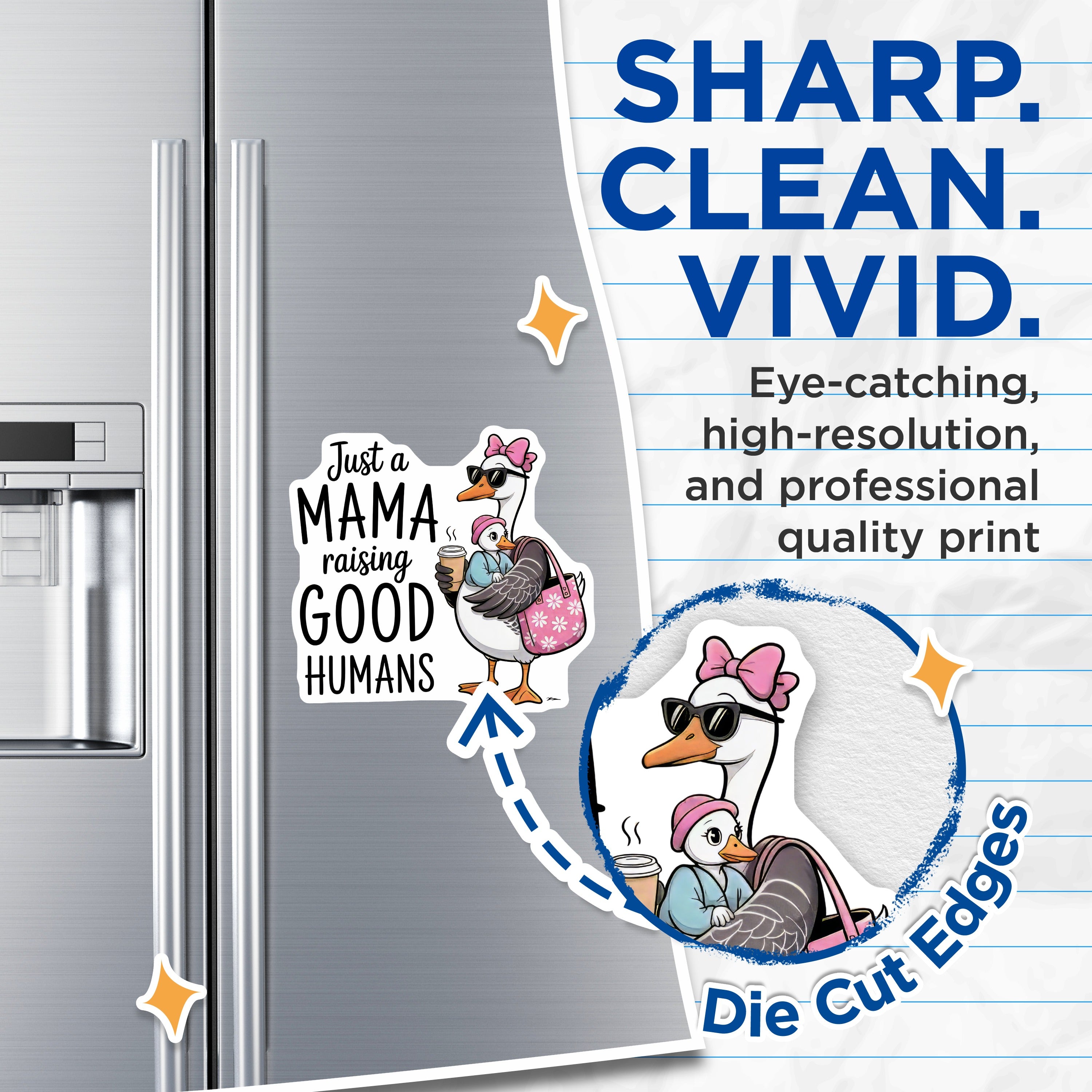 (2 Pack) Mama Raising Good Humans Magnets - Funny Mom Life Goose Decor - Motherhood Humor Fridge Accent - 5 Inches On Longest Side - Thick Durable Magnet - Made in USA - MAG36555