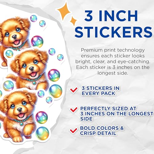 (3 Pack) Cute Puppy Decals - Golden Retriever Stickers - Laptop Decals - 3 Inches On Longest Side - Easy Peel & Apply - Made in USA - 3MCS8373