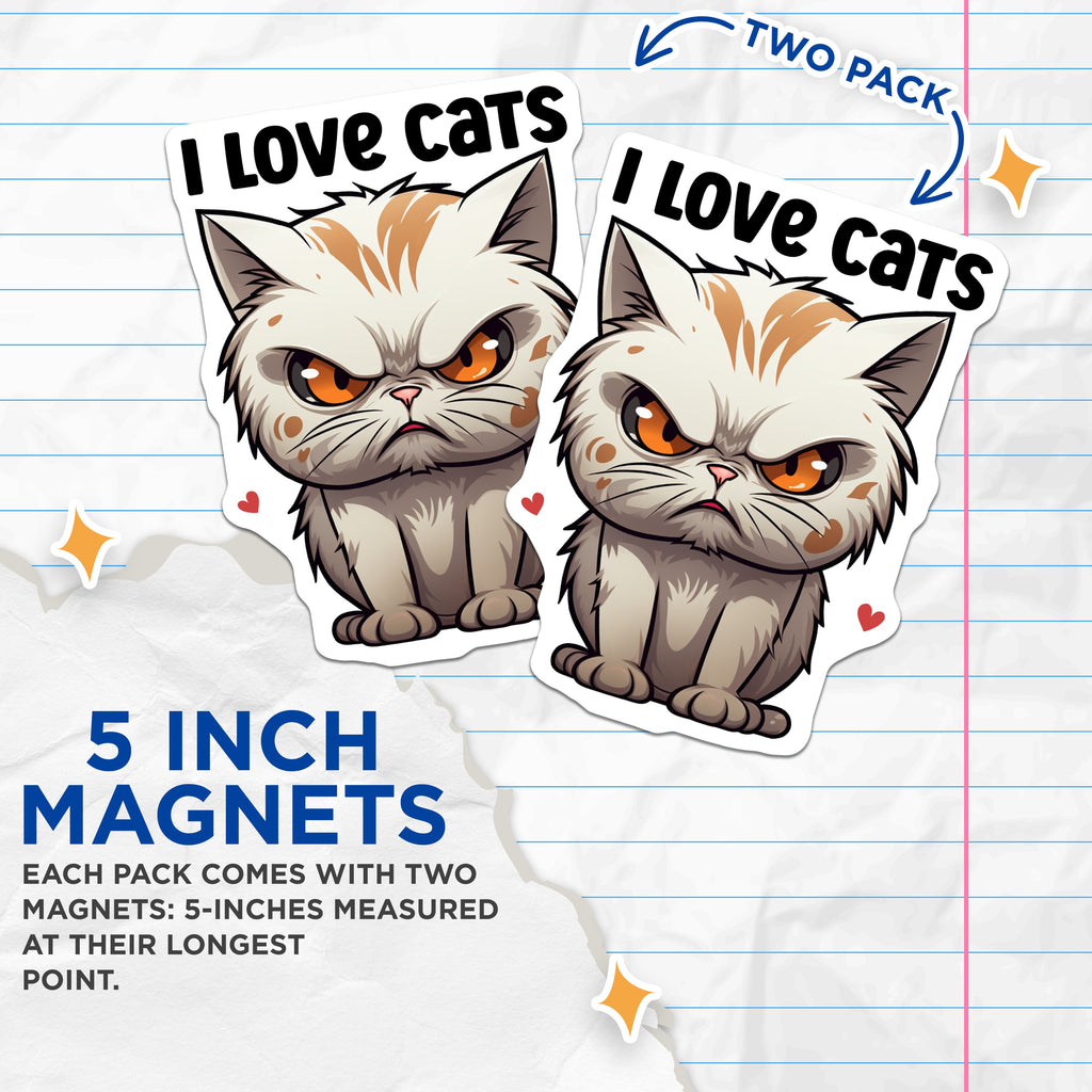 (2 Pack) Grumpy Cat Magnets - Funny Cat Lover Refrigerator Decor - Sarcastic Feline Kitchen Accessory - 5 Inches On Longest Side - Thick Durable Magnet - Made in USA - MAG38560