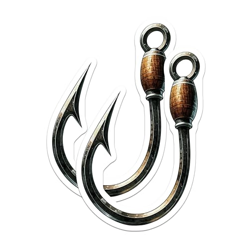 (2 Pack) Fishing Hook Magnets - Nautical Decor - Fisherman Gifts - Unique Craft Magnets - 5" On Longest Side - for Cars, Fridges, Toolboxes - Made in USA - MAG6627