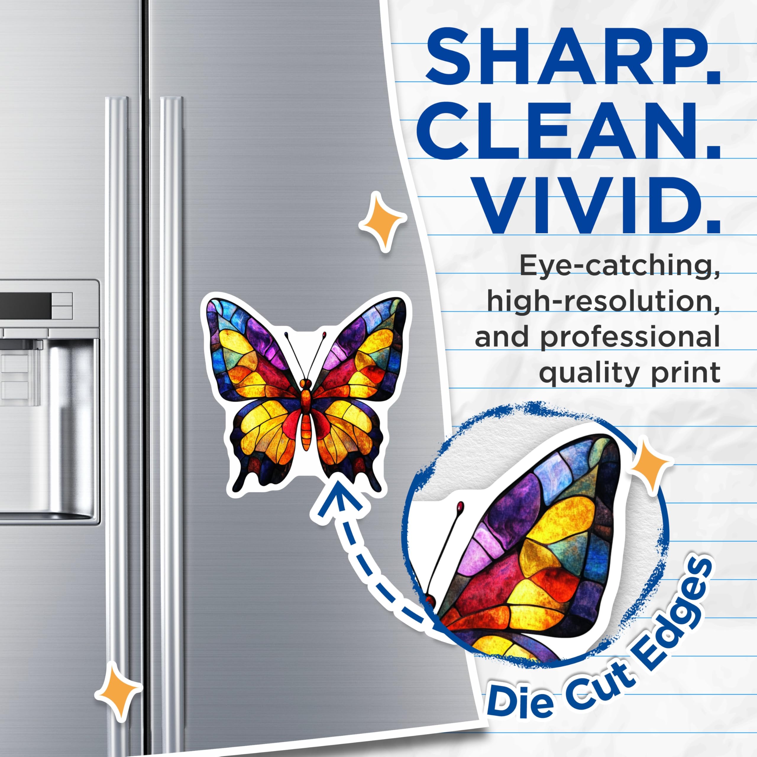 (2 Pack) Stained Glass Butterfly Magnets - Vibrant Fridge Decor - Artistic Locker Accessory for Home - 5 Inches On Longest Side - Thick Durable Magnet - Made in USA - MAG27325