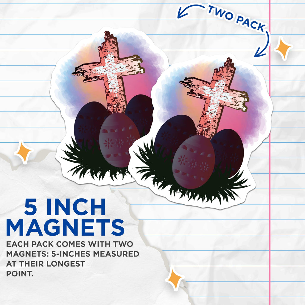 (2 Pack) Easter Cross Magnets - Religious Resurrection Decor - Christian Faith Spring Celebration - Decorative Easter Egg Art - 5 Inches On Longest Side - Thick Durable Magnet - Made in USA - MAG19782