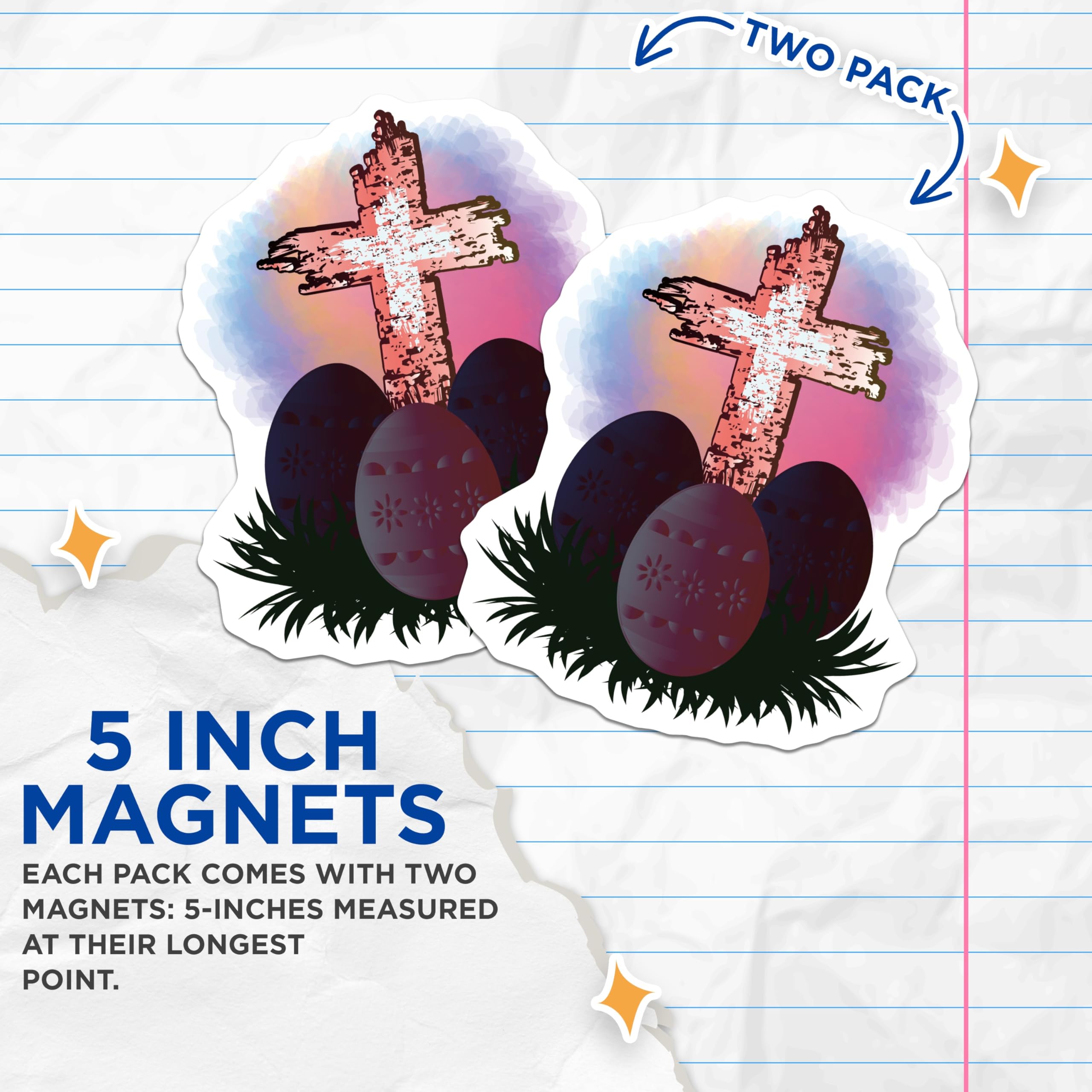 (2 Pack) Easter Cross Magnets - Religious Resurrection Decor - Christian Faith Spring Celebration - Decorative Easter Egg Art - 5 Inches On Longest Side - Thick Durable Magnet - Made in USA - MAG19782