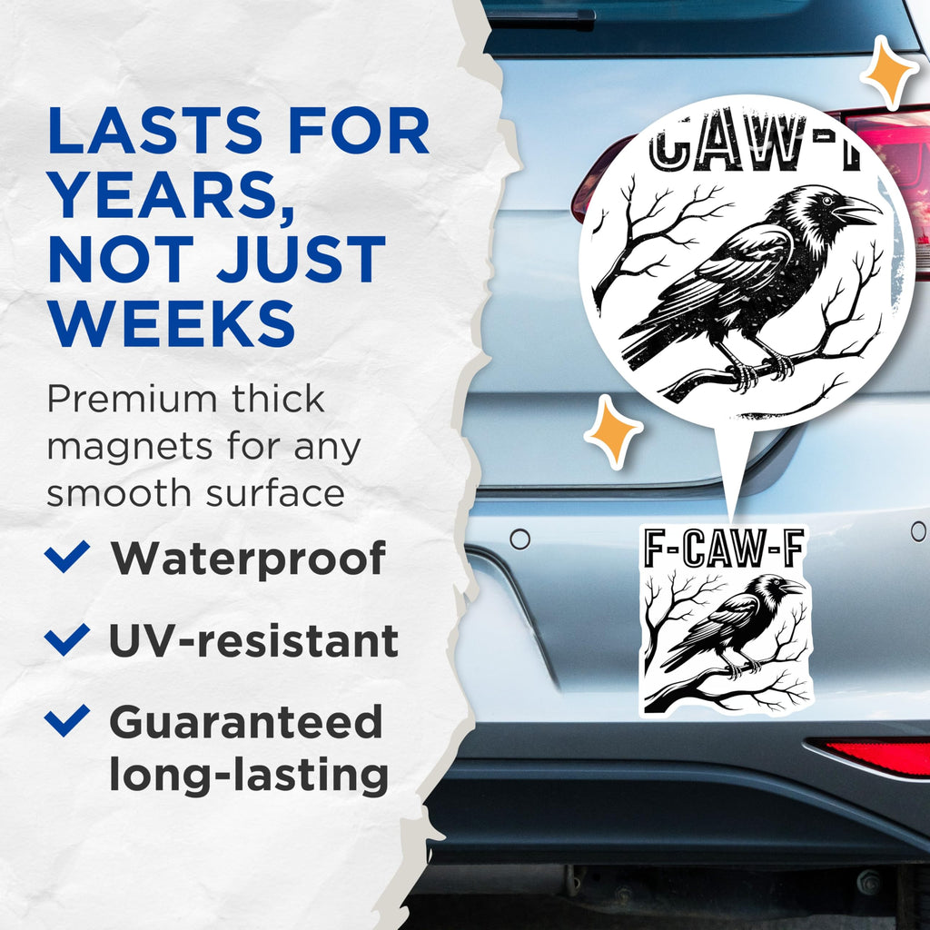 (2 Pack) Crow Magnets - Raven Decor - F-CAW-F Refrigerator Magnets - 5" On Longest Side - Premium Magnet - for Cars, Refrigerators, Toolboxes, Lockers - Made in USA - MAG14882