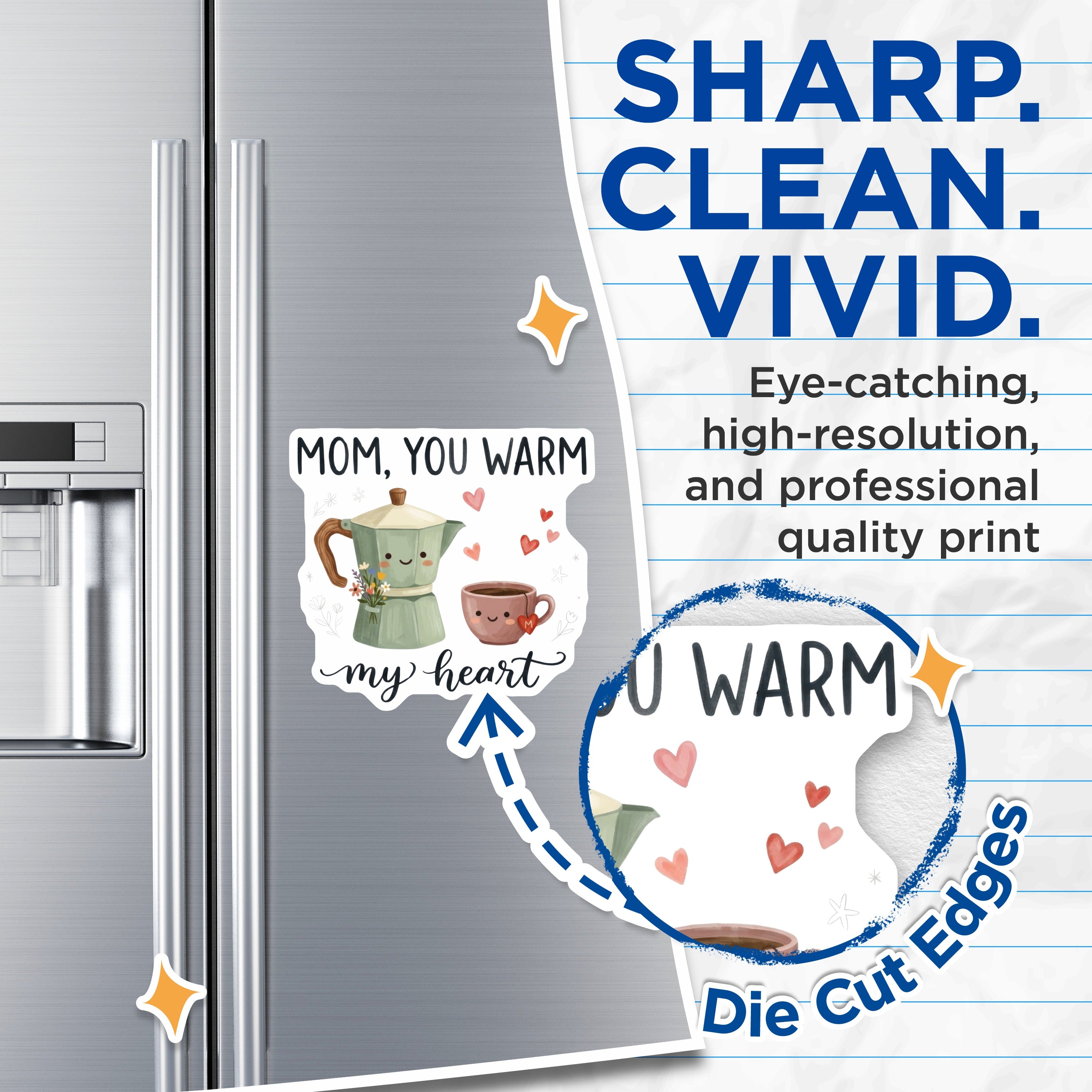 (2 Pack) Mom You Warm My Heart Magnets - Cute Coffee Tea Lover Decor - Mother Appreciation Home Accessory - 5 Inches On Longest Side - Thick Durable Magnet - Made in USA - MAG39120