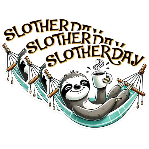 (3 Pack) Sloth Decals - Slotherday Stickers - Relaxing Sloth Laptop Decal - 3 Inches On Longest Side - Easy Peel & Apply - Made in USA - 3MCS1547