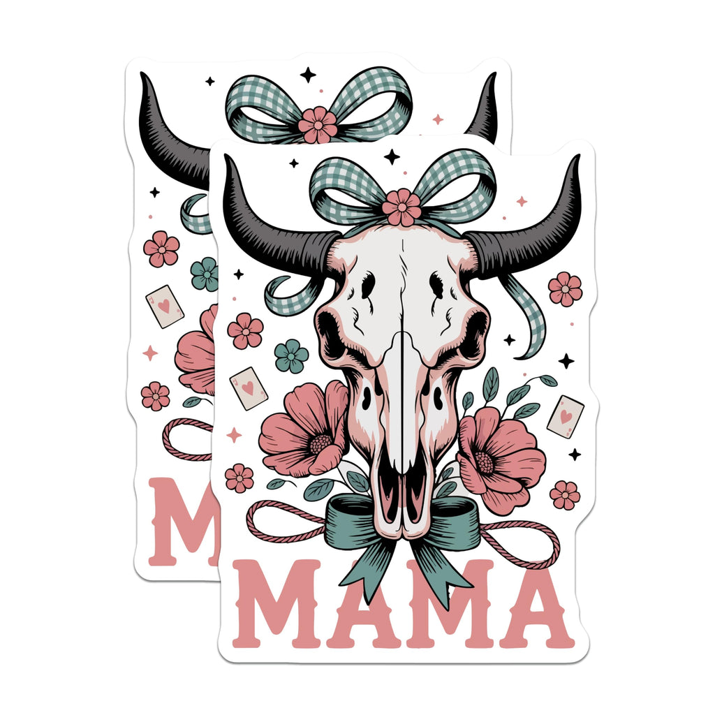 (2 Pack) Mama Bull Skull Magnets - Rustic Boho Western Decor - Farmhouse Floral Steer Skull Art for Motherhood Celebration - 5 Inches On Longest Side - Thick Durable Magnet - Made in USA - MAG23207