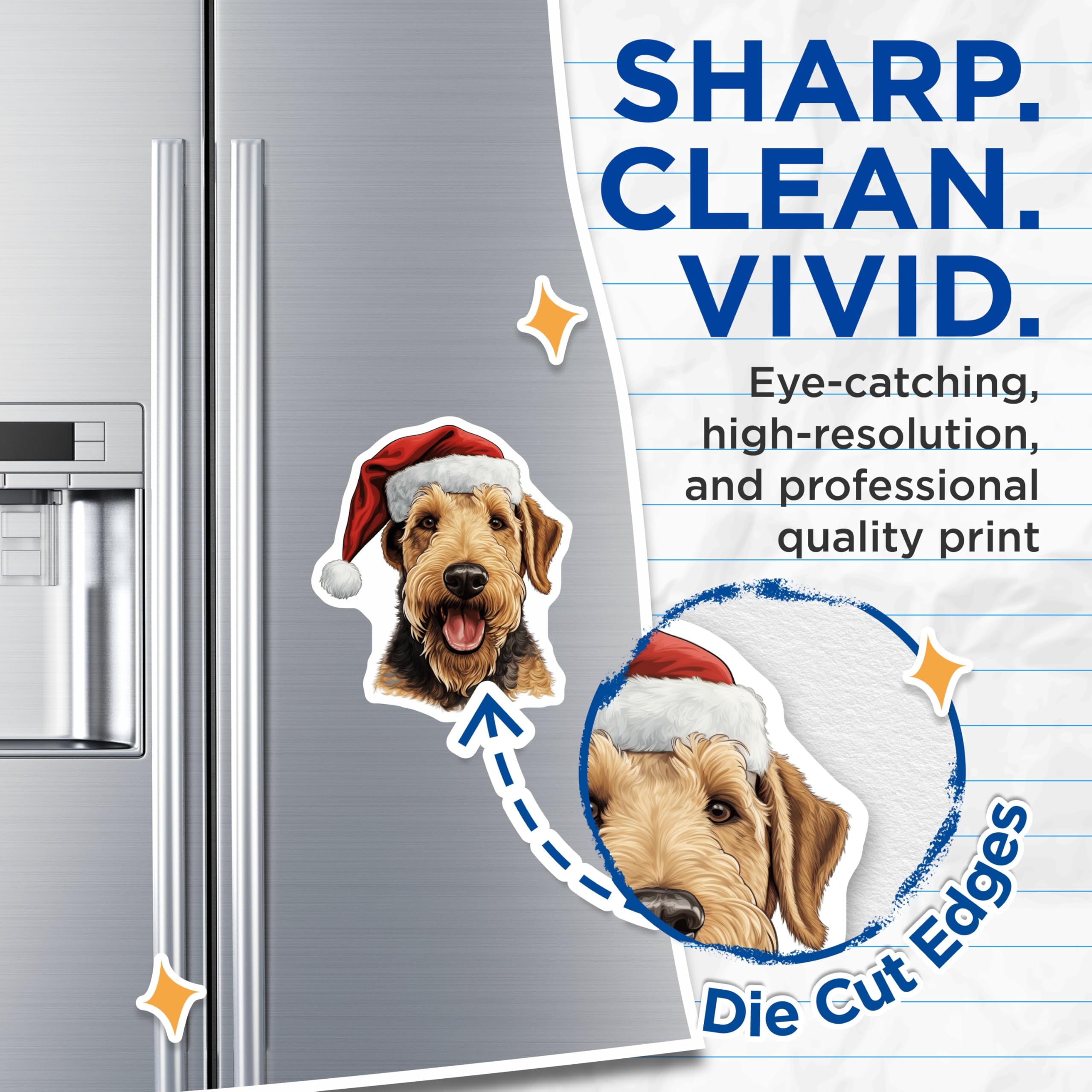 (2 Pack) Airedale Terrier Christmas Magnets - Dog Santa Hat Decor - Pet Holiday Adornments - 5 Inches On Longest Side - Thick Durable Magnet - Made in USA - MAG27365
