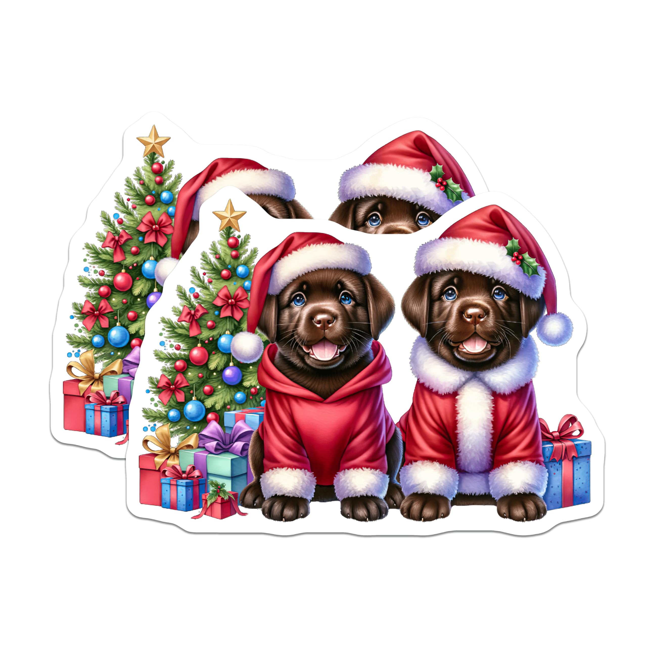 (2 Pack) Christmas Lab Puppies Magnets - Festive Dog Decor - Chocolate Labrador Fridge Accessory - 5 Inches On Longest Side - Thick Durable Magnet - Made in USA - MAG28929
