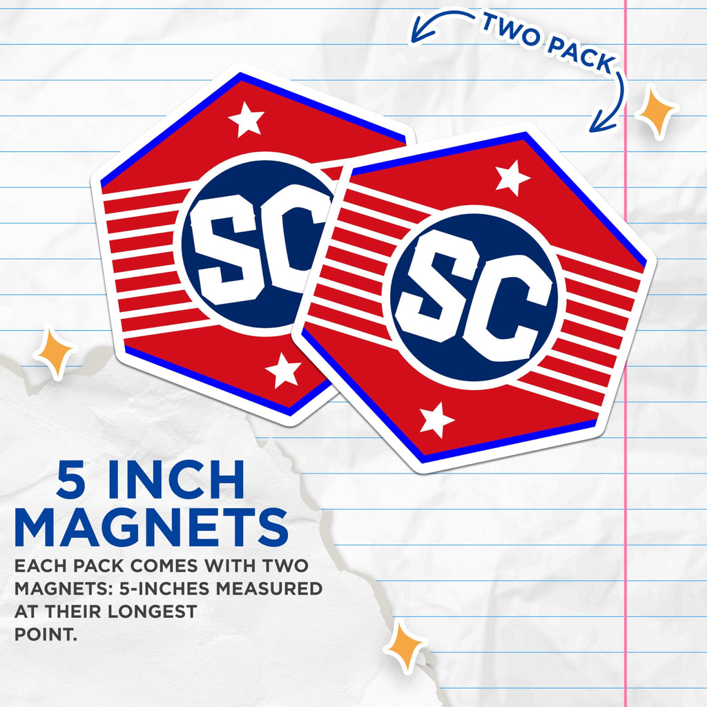 (2 Pack) SC Initial Magnets - Stylish Logo Decor - Red White and Blue Magnets - 5" On Longest Side - Premium Magnet - for Cars, Refrigerators, Toolboxes, Lockers - Made in USA - MAG18514