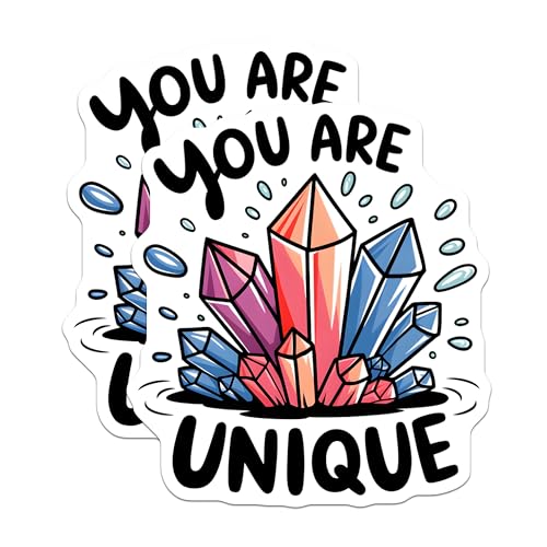(2 Pack) You are Unique Stickers - Positive Affirmation - Colorful Crystal Design - Motivational Quote - Inspirational - 5" On Longest Side - Sticks to Smooth Flat Surfaces - Made in USA - BMCS6619