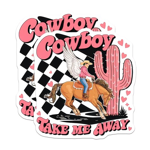 (2 Pack) Cowboy Take Me Away Stickers - Western Cowboy Stickers - Cute Cactus Stickers - 5" On Longest Side - Sticks to Smooth Flat Surfaces - Made in USA - BMCS5814