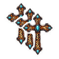 (3 Pack) Leopard Cross Decals - Turquoise Jewels - Religious Decor - 3 Inches On Longest Side - Easy Peel & Apply - Made in USA - 3MCS7494