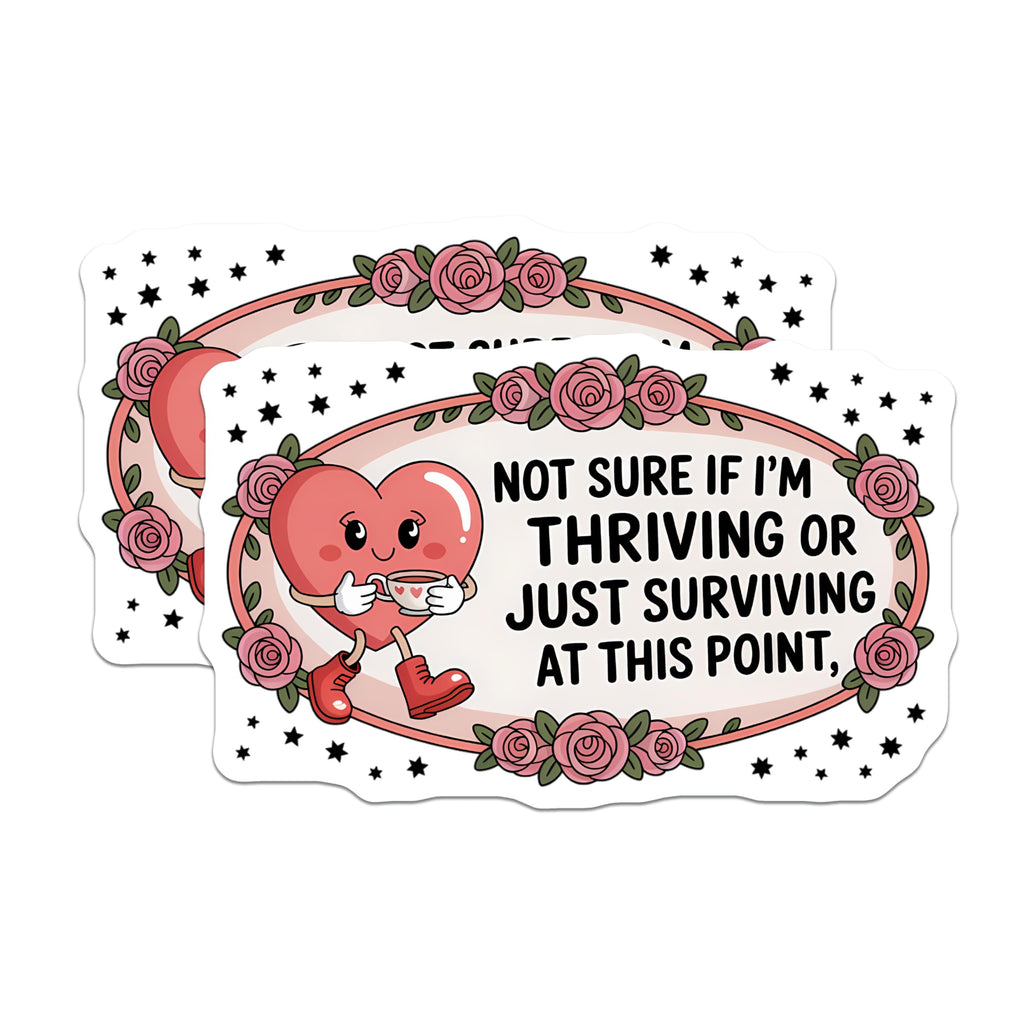 (2 Pack) Thriving Surviving Magnets - Relatable Mental Health Humor - Witty Cartoon Heart Quote - Self Care Accessory - 5 Inches On Longest Side - Thick Durable Magnet - Made in USA - MAG22935