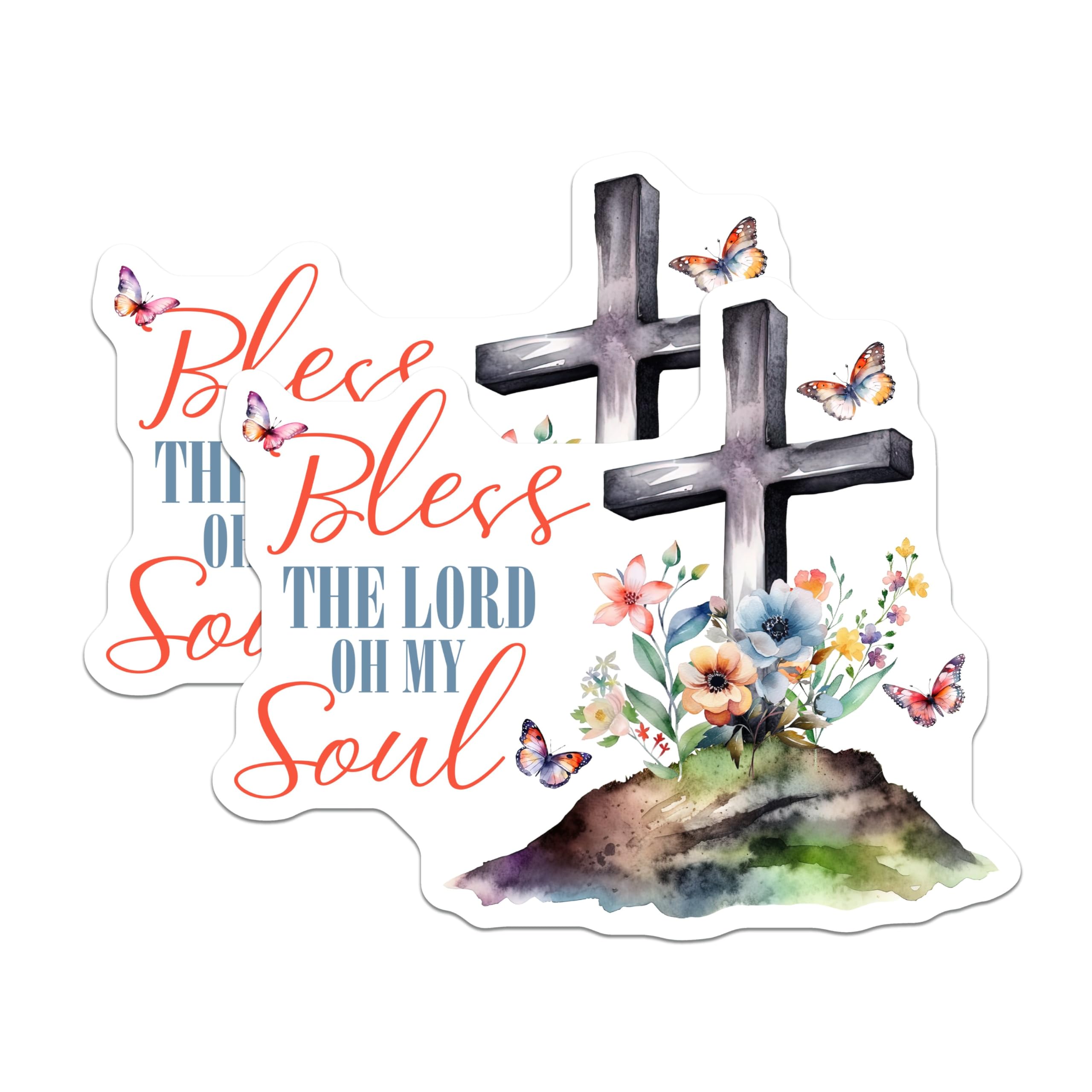 (2 Pack) Bless The Lord Oh My Soul Stickers - Christian Faith - Religious Quote - 5" On Longest Side - Sticks to Smooth Flat Surfaces - Made in USA - BMCS8578 - Inspirational Cross - Floral Design