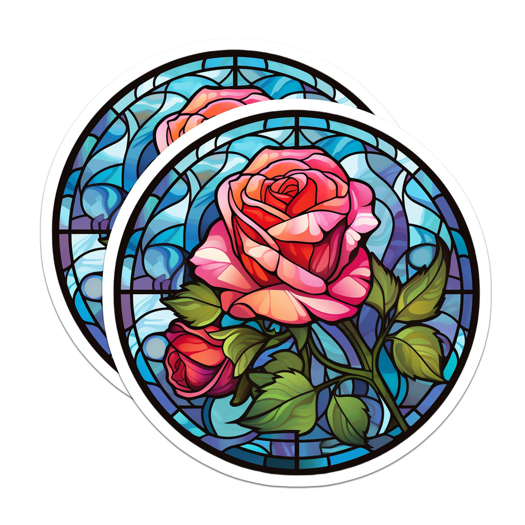 (2 Pack) Stained Glass Rose Magnets - Floral Kitchen Decor - Aesthetic Refrigerator Magnet - Botanical Artwork - 5 Inches On Longest Side - Thick Durable Magnet - Made in USA - MAG37715