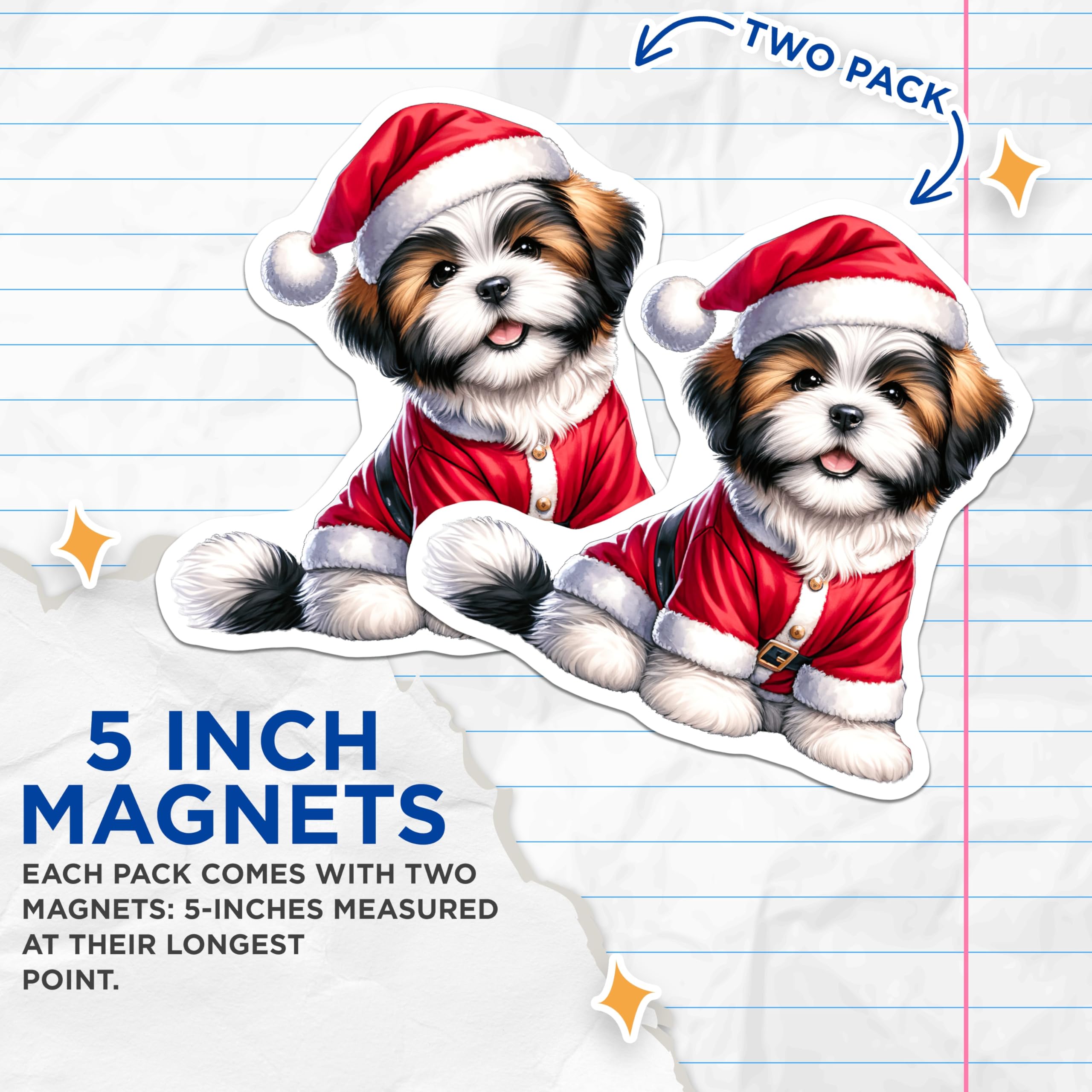 (2 Pack) Shih Tzu Christmas Magnets - Santa Puppy Decor - Holiday Dog Lover - Pet Parent Decor - 5 Inches On Longest Side - Thick Durable Magnet - Made in USA - MAG25983