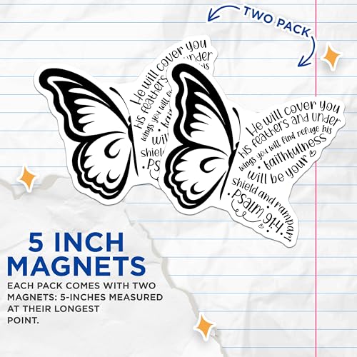 (2 Pack) Uplifting Butterfly Magnets - Inspirational Quote - Faith-Based Home - Christian Bible Verses - 5" On Longest Side - for Cars, Fridges, Toolboxes - Made in USA - MAG3851