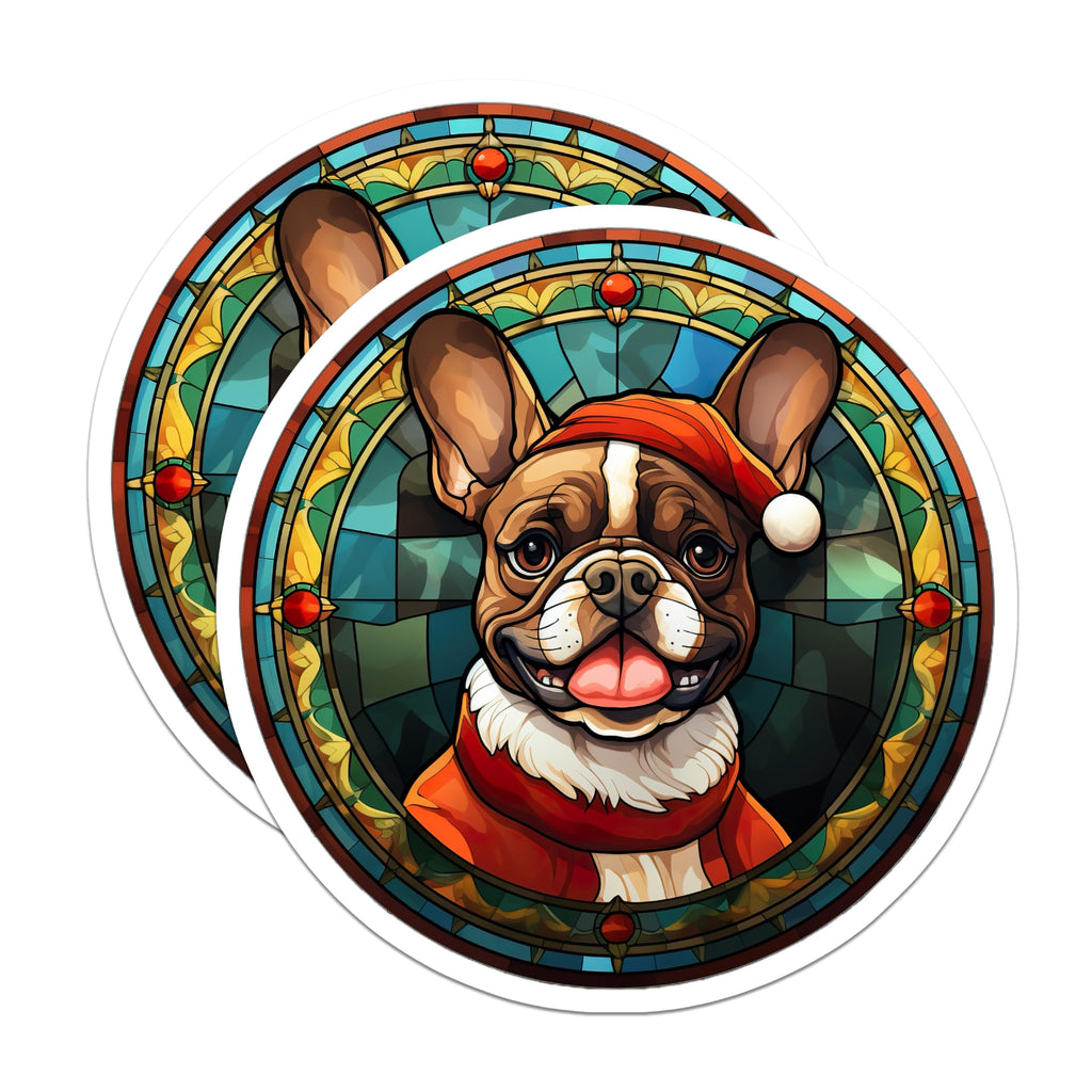 (2 Pack) French Bulldog Christmas Magnets - Holiday Dog Decor - Stained Glass Effect Pet Fridge Magnets - 5 Inches On Longest Side - Thick Durable Magnet - Made in USA - MAG29022