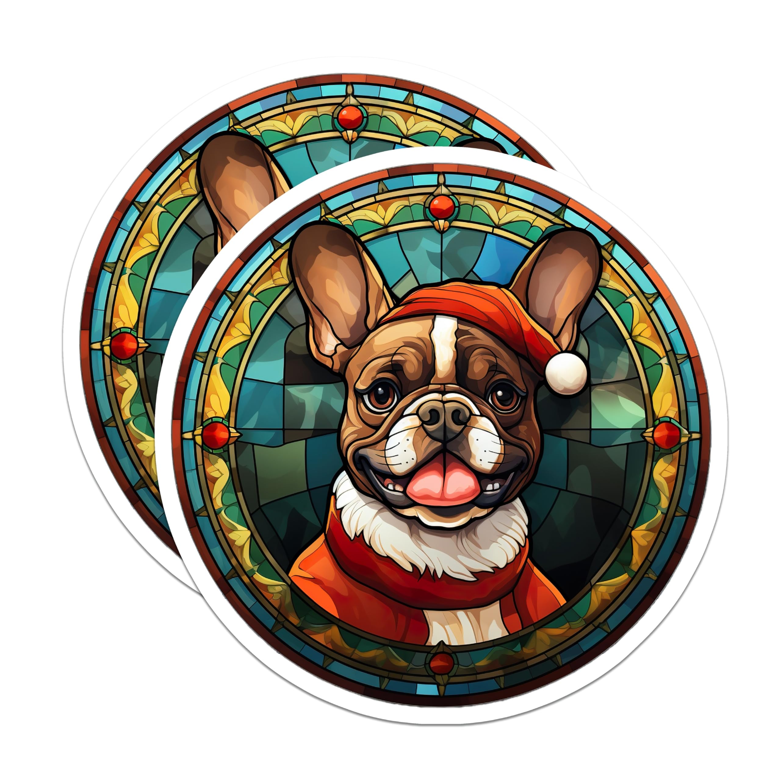 (2 Pack) French Bulldog Christmas Magnets - Holiday Dog Decor - Stained Glass Effect Pet Fridge Magnets - 5 Inches On Longest Side - Thick Durable Magnet - Made in USA - MAG29022