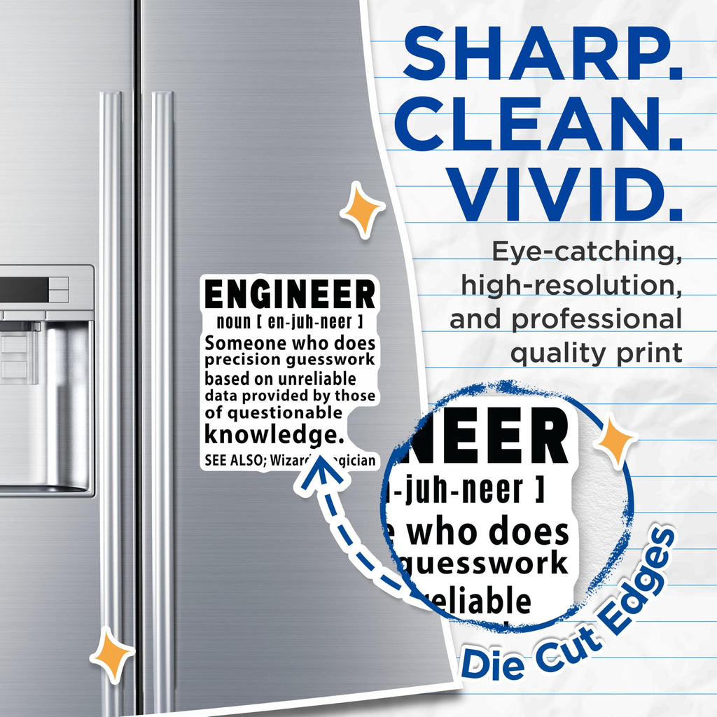 (2 Pack) Engineer Definition Magnets - Funny Engineering Humor - Sarcastic STEM Professional Decor - 5 Inches On Longest Side - Thick Durable Magnet - Made in USA - MAG20922