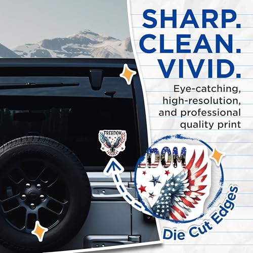 (2 Pack) Freedom Eagle Stickers - Patriotic Bald Eagle Decal - American Independence Day Decor - 5" On Longest Side - Sticks to Smooth Flat Surfaces - Made in USA - BMCS7397